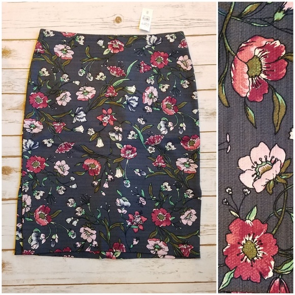 LOFT Dresses & Skirts - LOFT Blue Pink Floral Side Split Skirt